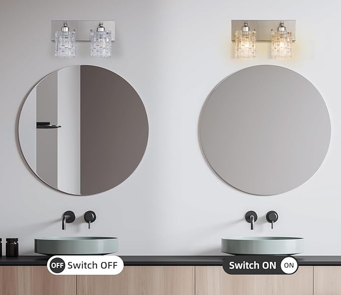 2-Light Nickel Crystal Bathroom Vanity Light Fixture Over Mirror, Modern Bathroom Wall Light for Living Room, Bedroom, Hallway