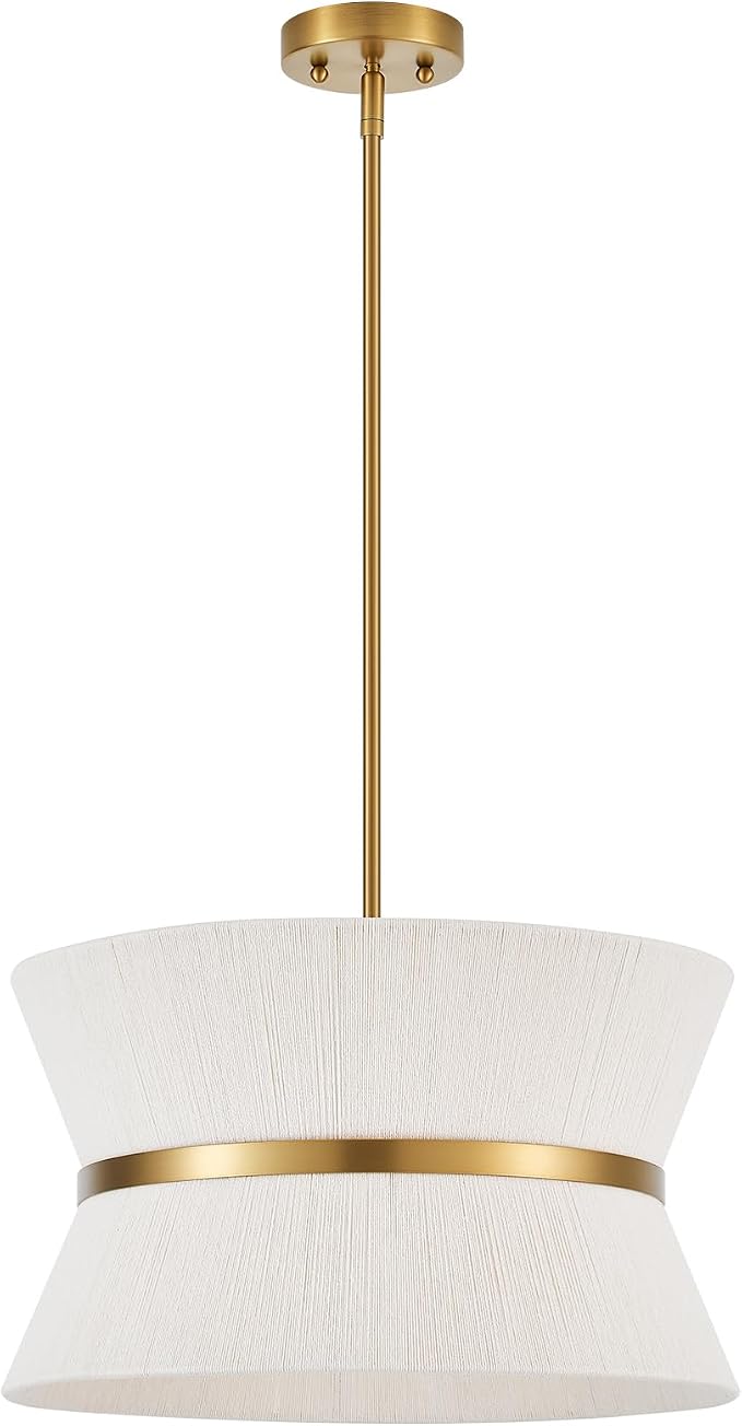 18" Hand Woven Boho Chandelier White and Brass Coastal Pendant Light for Living Dining Room Kitchen Island Cottage, UL Listed