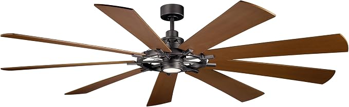 Kichler Gentry 85" Ceiling Fan with LED Light, Anvil Iron | Large DC motor fan with 9 blades and dimmable LED light for expansive indoor rooms, 300285AVI