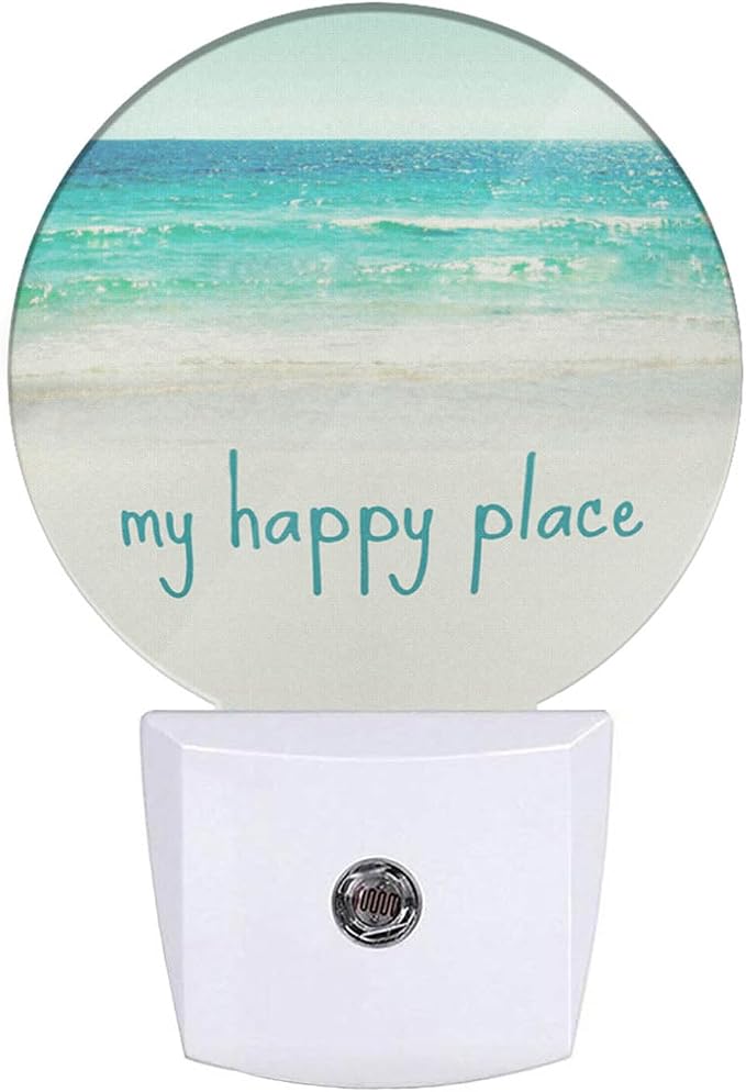 Nightlight Summer Beach Sand Seaside Night Lights Plug into Wall Dusk to Dawn Sensor Sea Waves Round Night Light for Adults Boys Girls, 0.5W Energy Efficient