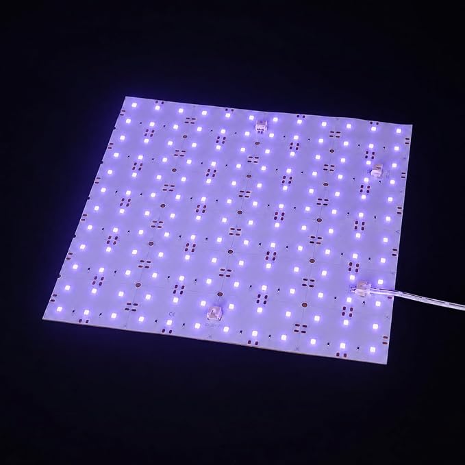 SuperlightingLED 365nm UV LED Light Sheet, 24V Flexible Ultraviolet LED Panel, 245x245mm Cuttable Modular Design for Fluorescence Detection, Displays and Large Area UV Backlighting