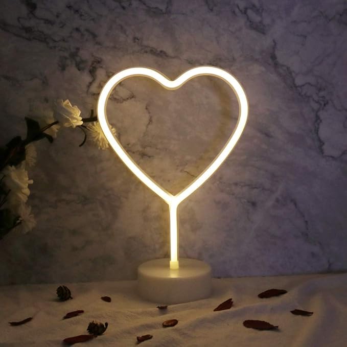 ENUOLI Neon Night Light Heart Shaped Lamp USB & Battery Powered Hanging Heart Love Neon Sign Wedding Novelty Home Decor Birthday Party Christmas Party Kids Room Living Room Bedroom Bar