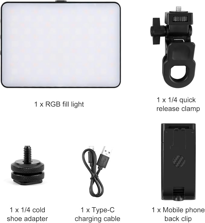 PULUZ RGB Selfie Light, 360° Full Color Camera Light with Clip and Cold Shoe, 2500-9000K LED 20 Effects 1500mAh Rechargeable Video Light for Vlogging, Photography, TikTok, Content Creator