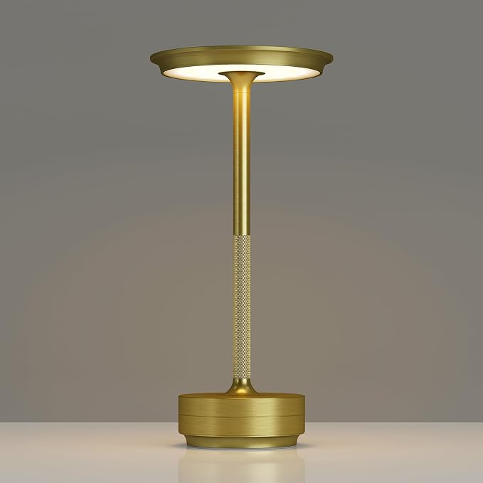 TBBGA 1 Pack Rechargeable Cordless Table Lamp, 5000mAh Battery Table Light | 3 Color Stepless Dimming Portable LED Table Light with Memory Function, for Outdoor/Dinner/Patio/Restaurant.(Gold)