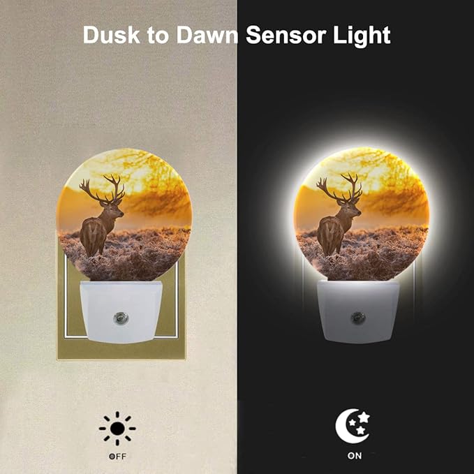 EKOBLA Reindeer Night Light Dusk Nature Scenery Elk Animal Deer Night Lights Plug into Wall Dusk to Dawn Auto on Off Home Decorative Nightlight LED Gifts for Women