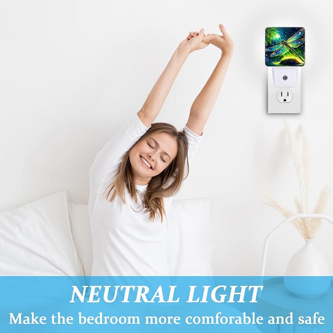 Dragonfly Night Light, Plug-into Wall Green Glitter Nightlight Lamp with Dusk to Dawn Sensor, Led Lamp 0.5W Energy Efficient for Boys Girls Adults Home Decor