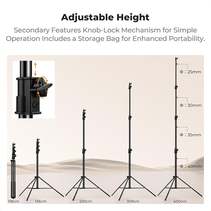 K&F CONCEPT Air Cushioned Light Stand, 53-157" Height, 1/4"-3/8" Adapter | 13.1ft Heavy Duty Photography Tripod Stand, Max Load 17.6 lbs, Sandbag Included for Studio Softbox COB Light, TL15