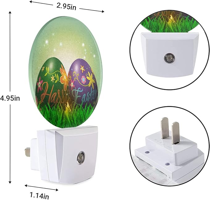 EKOBLA Happy Easter LED Night Light Colorful Easter Eggs Plug-in Nightlights Home Auto Sensor LED Dusk to Dawn Light for Bedroom Bathroom Kitchen Corridor