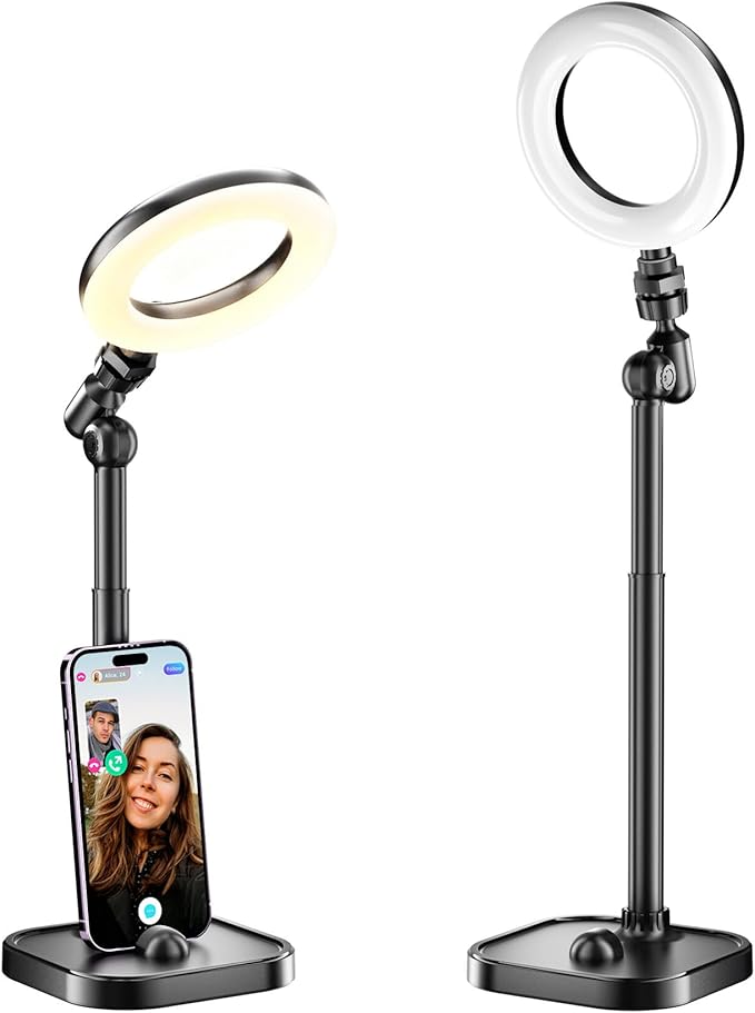 Ring Light for Desk, Portable Streaming Lights for Video Recording, 5’’ Halo Lighting with Stand for Selfie, Travel, Meetings, Makeup, Content Creators, Photography