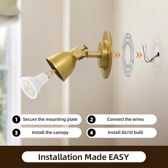 Gold Small Wall Sconce Hardwired Single - Brass Vintage Dimmable Indoor Bell Light Fixture for Bathroom Vanity Bedroom Bedside Reading Hallway Living Room Kitchen Gallery Hall Picture Lamp