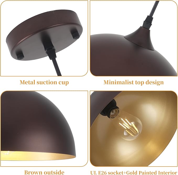 Farmhouse Pendant Light 2 Pack, Vintage Pendant Light Fixtures, 11.8 inches Dome Kitchen Pendant Lights, Industrial Pendant Lights for Kitchen Island Dining Room, Oil Rubbed Bronze Finish