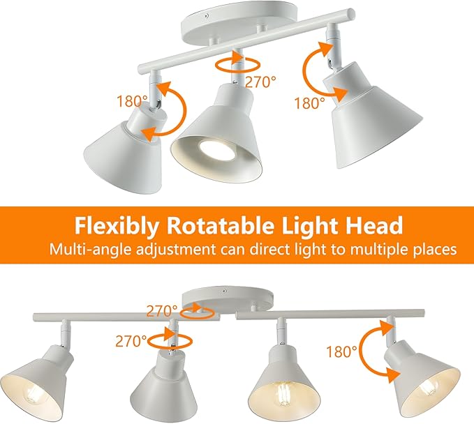 3 Light Plug in Track Lighting Kit,Modern Plug in Ceiling Light Fixture,16.4ft Cord,3 Way Ceiling Spot Lighting,Flexibly Rotatable Light Head (White)