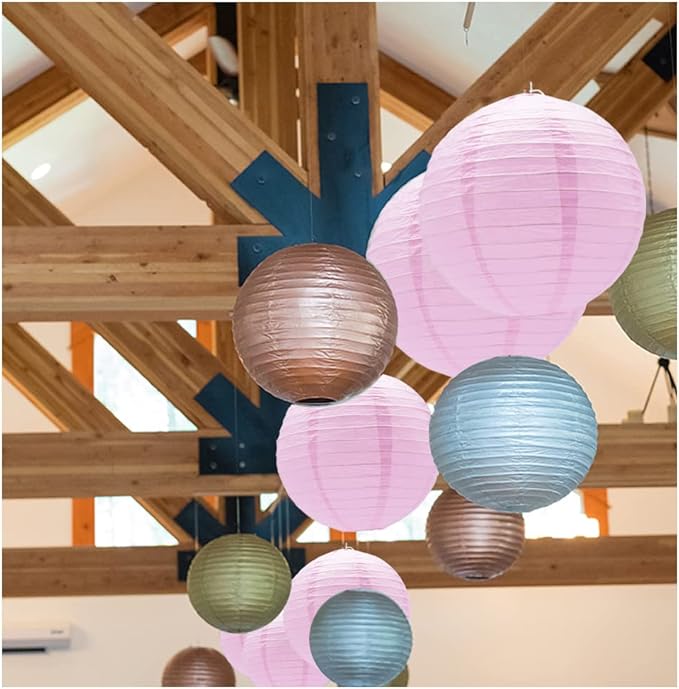 3pcs Paper Lanterns Decorative Round Chinese Paper Lanterns for Birthday Halloween Wedding Baby Bridal Shower Home Decor Party Decoration (12in/Pink)