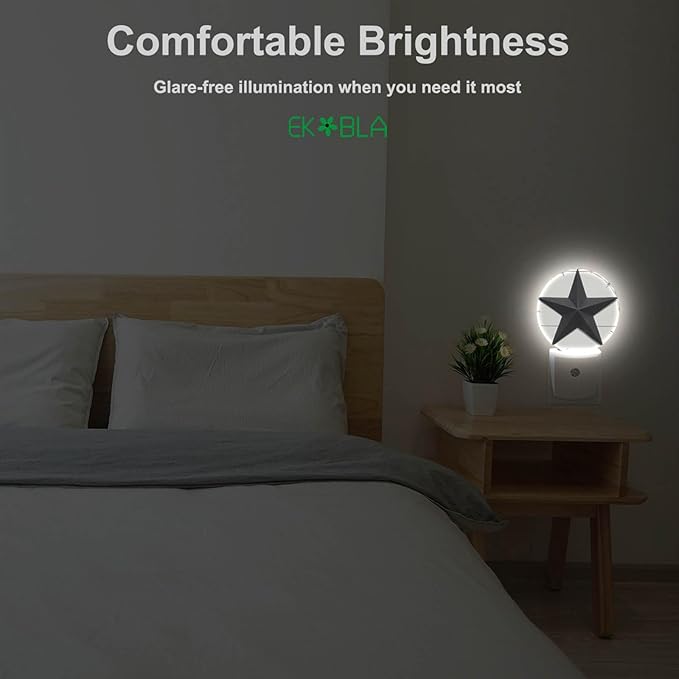 EKOBLA Texas Star Night Lights Plug into Wall Vintage Western Style Retro Star American Led Plug-in Nightlights with Dusk to Dawn Sensor for Home Bedroom Stairway Hallway Kitchen