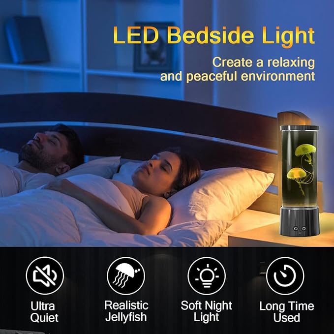 FBSPORT Jellyfish Lamp, Jellyfish Night Aquarium Tank Night Light 17 Color Changing with Remote Control for Kids Adults Home Office Decor Table Lamp Gifts for Christmas(Black, 12 inch)