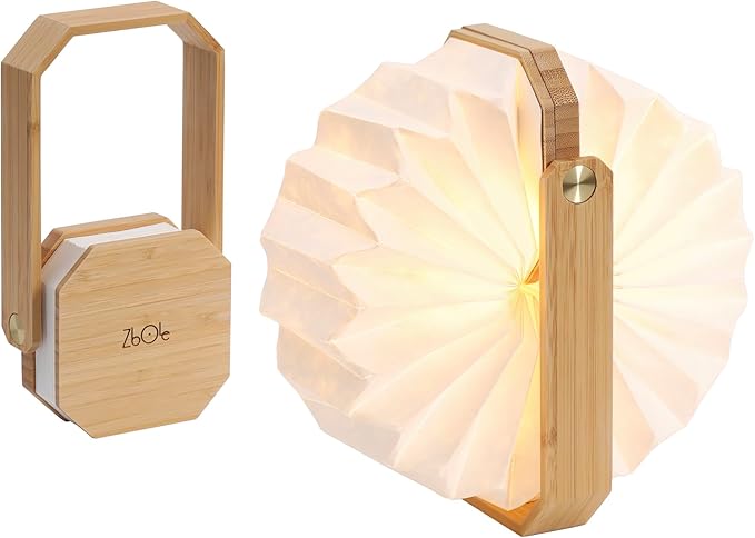Foldable Japanese Style Lantern, 1200mAh Rechargeable, 4-6H Runtime, 2-in-1 Handheld & Table Lamp, Soft Warm Light, Outdoor Camping Travel Gear, Home Decor & Gift (Bamboo)