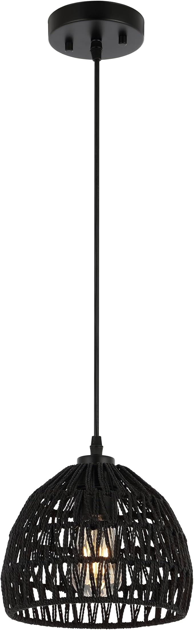JONATHAN Y Campana 1-Light Pendant Dome Ceiling Lamp, 8.25", Black | Modern Coastal Farmhouse Decor, Adjustable Height, Woven Rope Metal Frame, LED Bulb Included, UL Listed