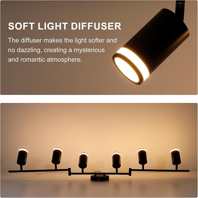 6-Light Track Lighting Fixtures Ceiling, GU10 Black Led Ceiling Spotlight, Modern Track Light Kit for Kitchen Bedroom Living Room