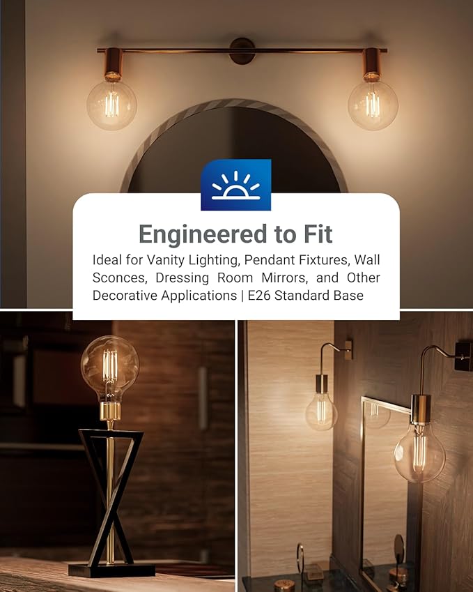 Sunco 6 Pack G25 LED Light Bulbs, Filament Edison Globe, Vanity Lighting Bulb for Bathroom Bedroom, 500 LM, 5W (60W Equivalent), 3000K Warm White, Dimmable, E26 Base, Clear UL