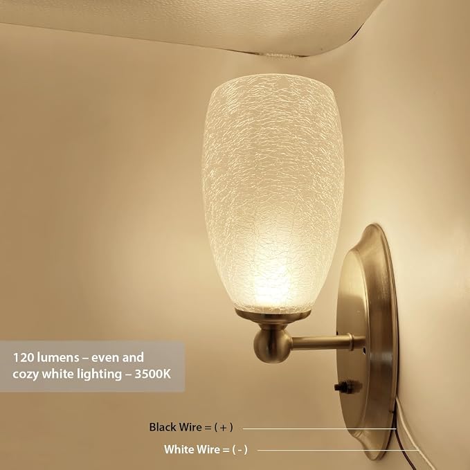 RV Wall Light Interior LED Light Fixture 12 Volt DC | Ice-Cracked Glass Wall Lights for Camper Trailer, 5th Wheel Decor Lighting-with on/Off Switch, Soft White Lighting