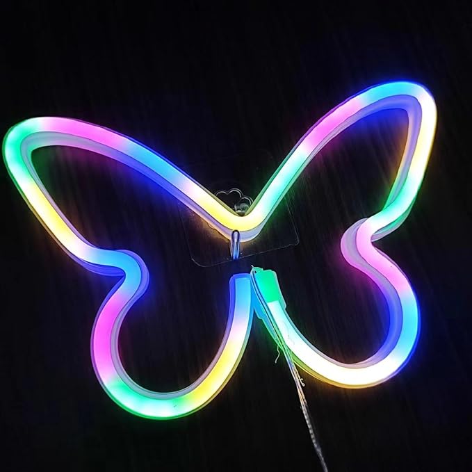 Butterfly Neon Signs for Wall Office Dorm Wedding Birthday Party Room Decor,Neon Butterfly Led Signs Butterfly Decorations for Teen Girls,USB or 3-AA Battery Powered,(2Pack Color)
