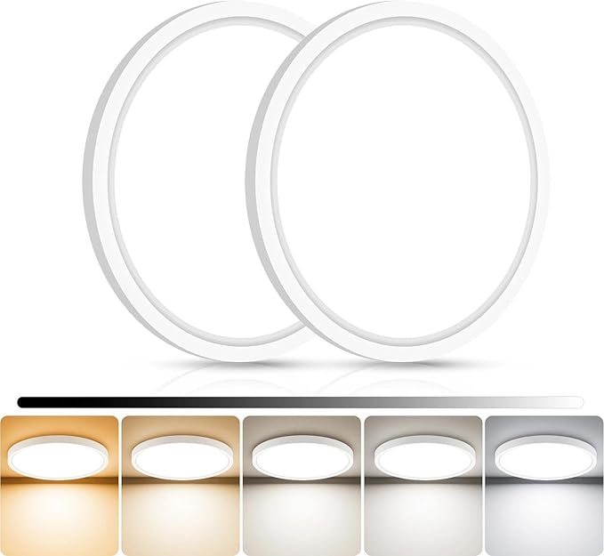 libtit 2Pack 7inch LED Flush Mount Ceiling Light, Dimmable & 5Color Temperatures (3000K-6500K), 15W Round Slim White Light Fixture for Closet Hallway Kitchen Bathroom Laundry