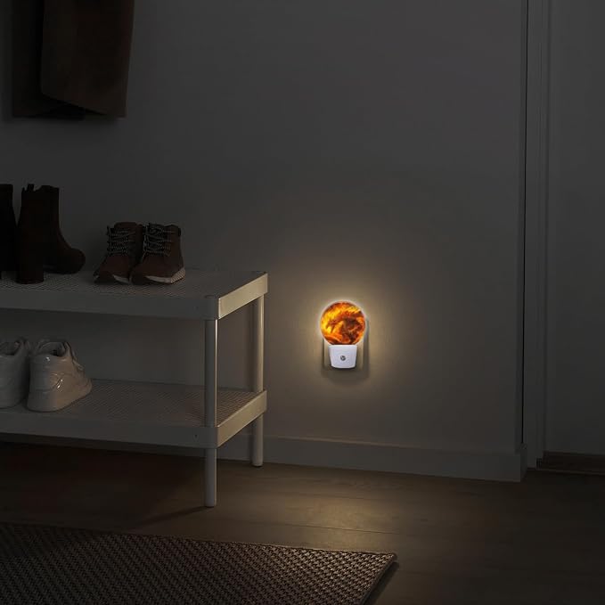 Round LED Night Lights Lamp with Dusk to Dawn Sensor, Fantasy Painting Of Enormous Majestic Dragon Made Out Of Fire Night Light Plug Into Wall for Kids Room, Bedroom, Bathroom, Kitchen, Hallway