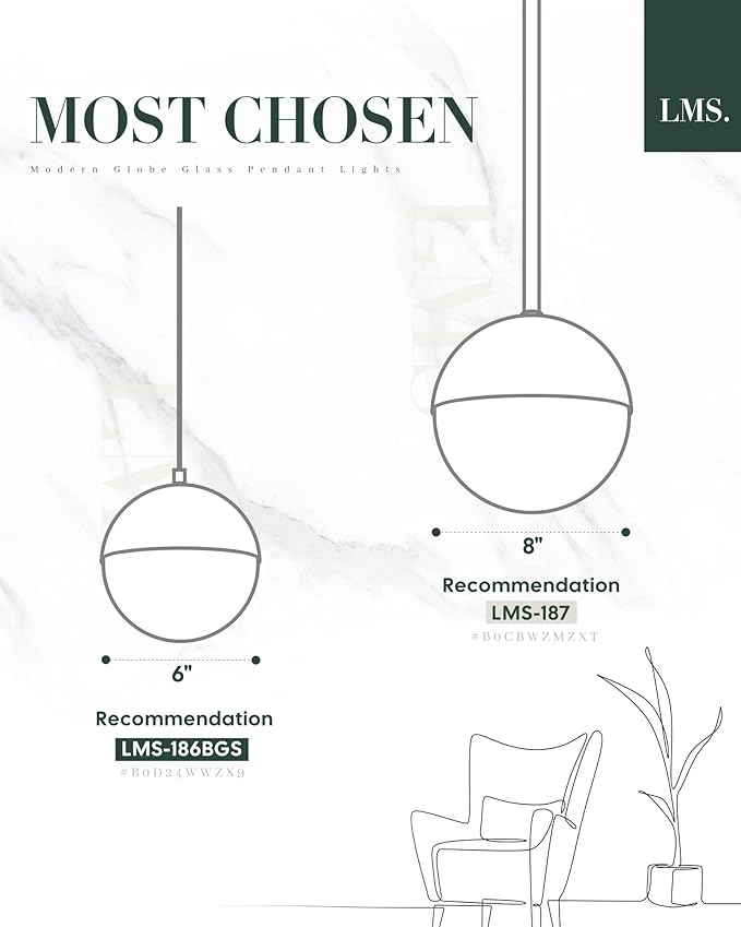 Brushed Nickel Pendant Lights Kitchen Island, 8" Modern Globe Pendant Light Fixtures with Milk White Glass, Adjustable Hanging Lighting for Kitchen Island Sink Bedroom Bathroom, LMS-203
