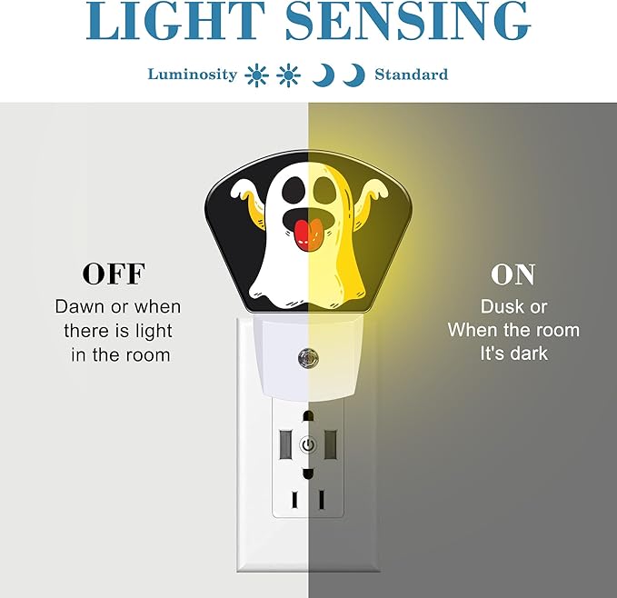 Halloween Funny Cute Ghost Night Light for Kids, Halloween LED Night Light Plug into Wall with Dusk to Dawn Sensor for Girls Boys Women Men Bedroom, Hallway, Kitchen, Bathroom, Stairs Decor