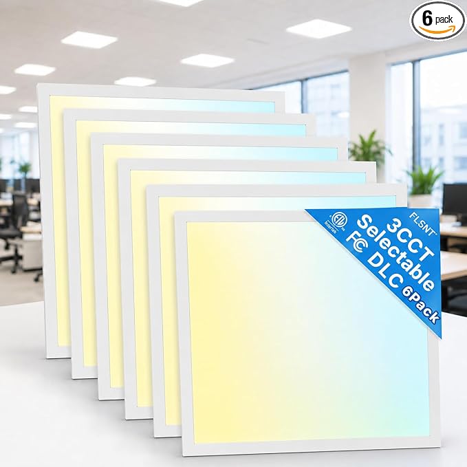 6 Pack 2x2 LED Flat Panel Light, Backlit T-Grid Drop Ceiling Light, 20/30/35W Selectable, 2200/3300/3850LM, 3500K/4000K/5000K 3CCT, 0-10V Dimmable, 120-277V, ETL DLC Listed, Damp Rated