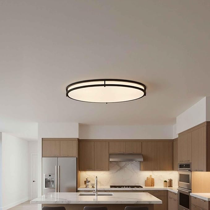 24 Inch Oval Black Ceiling Light Fixture for Living Room - 24” Black Flush Mount LED Ceiling Lights 3000K/4000K/5000K LED Kitchen Bathroom Light Oval Bedroom Lamp, 32W, 2100LM, Steel and Polystyrene