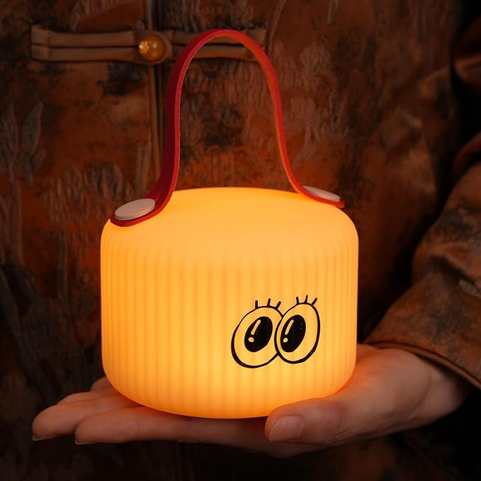 Cute Lantern Night Light, Big Eyes Lantern Night Lamp for Kids Bedroom USB Rechargeable Lamps 2 Brightness Levels, Nursery Bedside Delay-Off Nightlight for Baby Boys Girls Birthday Christmas