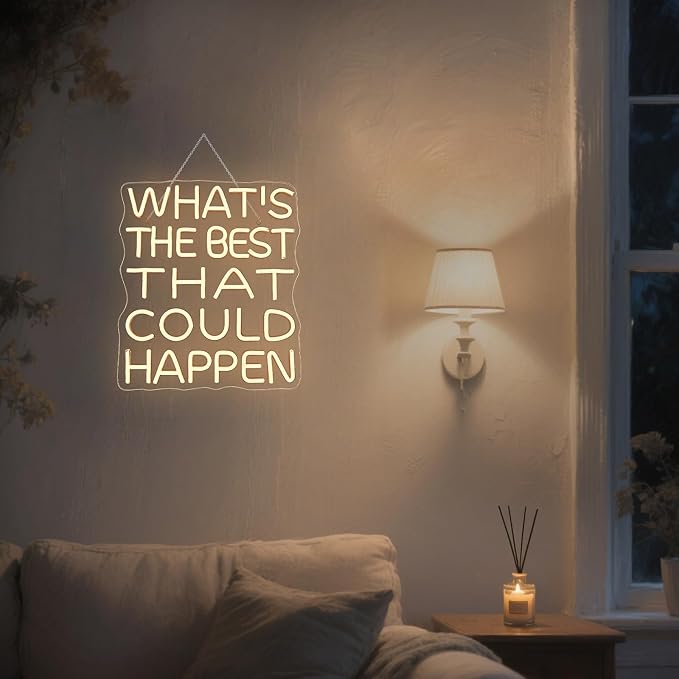 What's The Best That Could Happen Neon Sign Bars Adjustable Brightness Art neon sign Led Sign USB Powered Versatile LED Wall Decor for Home Office, Café, Creative Studio, or Party