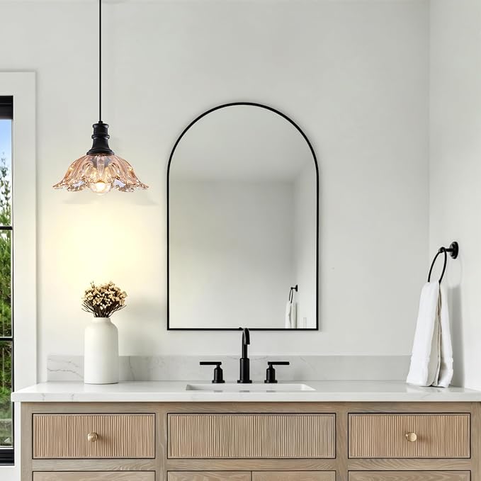 Amber Gold Pendant Light, Floral Pendant Light Fixture Over Kitchen Sink, Vintage Pendant Light for Kitchen Island, Dining Room, Living Room, Bedroom, Bathroom