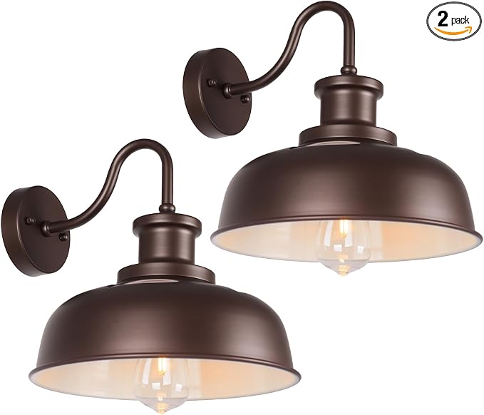 Solar Barn Lights for Outside, Outdoor Wall Light Solar Powered, Farmhouse Exterior Wall Sconce, Industrial Outside Lighting Fixture, Rustic Bronze White Lanterns for Barn Shed Coop Garage Patio