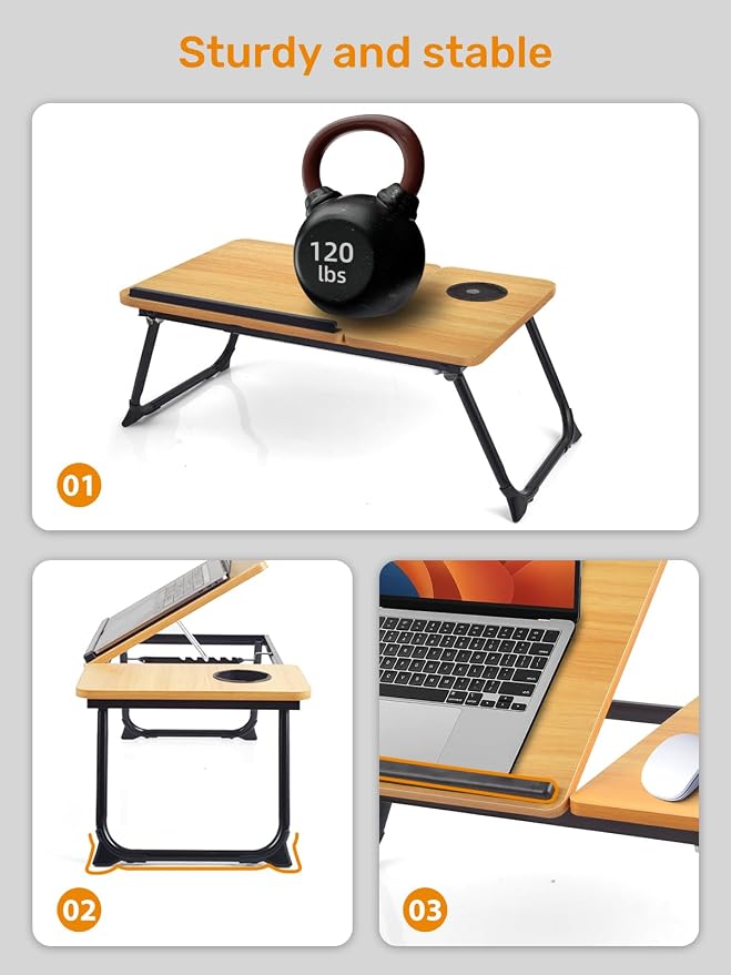 Lap Desk for Couch/Sofa/Floor, 5-Angle Adjustable Bed Desk with Foldable Legs &Cup Holder, Light Weight Bed Tray Table for Writing/Eating/Reading, Portable Laptop Stand for Adults, Kids