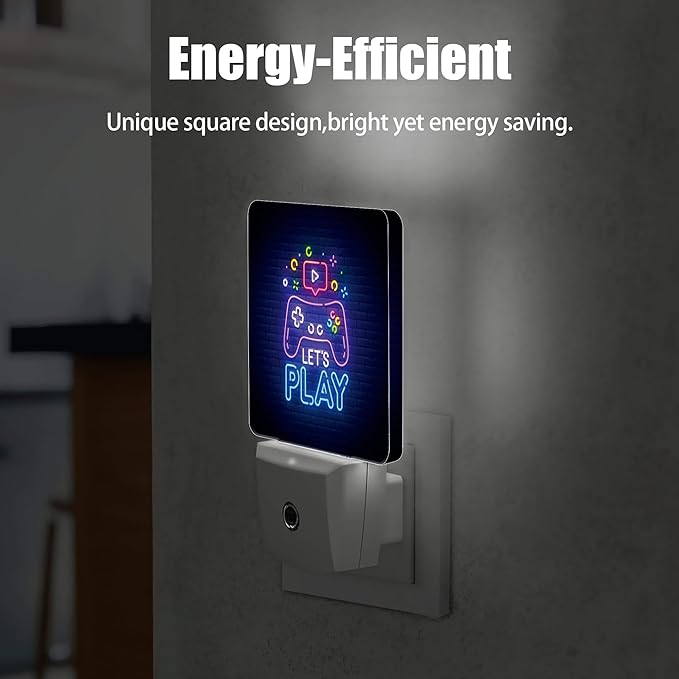 Game Neon Night Light, Let's Play Game Night Lights Plug into Wall Decor for Bedroom, Bathroom, Hallway, Kitchen, Dusk to Dawn Sensor Nightlights for Boys Girls Women Men Room Gifts