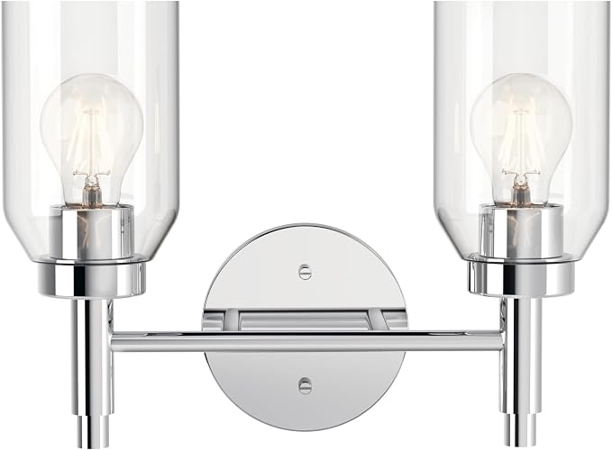 Kichler Madden 2-Light Bathroom Vanity Light, Chrome | Modern vanity light with clear glass for single or double bathroom mirrors (14.25" x 10.5"), 55184CH