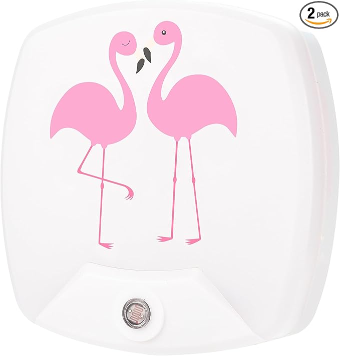2 Pack - Cartoon Flamingos LED Plug-in Night Light for Kids - Wall Lamp Take Good Care Children Sleep Light Sensor Auto Controlled Nightlights for Baby Nursing