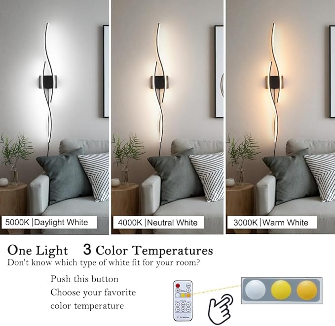 Daunton Modern Plug in Wall Sconces Set of Two, RC Dimmable LED Plug in Wall Light, Black Sconce Wall Lighting for Living Room, Hallway, Bedroom