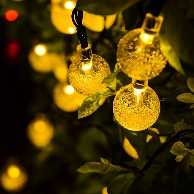 Hann 20ft 30 LEDs Crystal Ball 8 Flashing Modes Waterproof Outdoor String Lights Solar Powered Globe Fairy String Lights for Garden, Yard, Home, Landscape,Christmas (Crystal Ball)