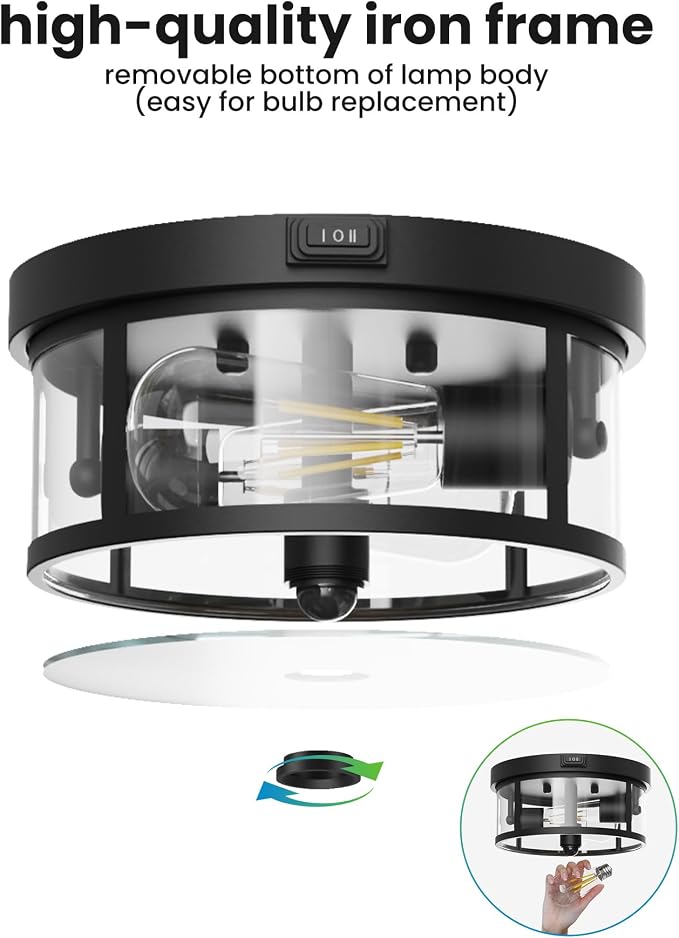2Pack Outdoor Ceiling Light with Motion Sensor 9.3in - Porch Lights Outdoor, E26 Base, Flush Mount, 360° Detection, 3 Modes (Auto/Dusk to Dawn/Always-on), Farmhouse Ceiling Light for Porch, Entryway