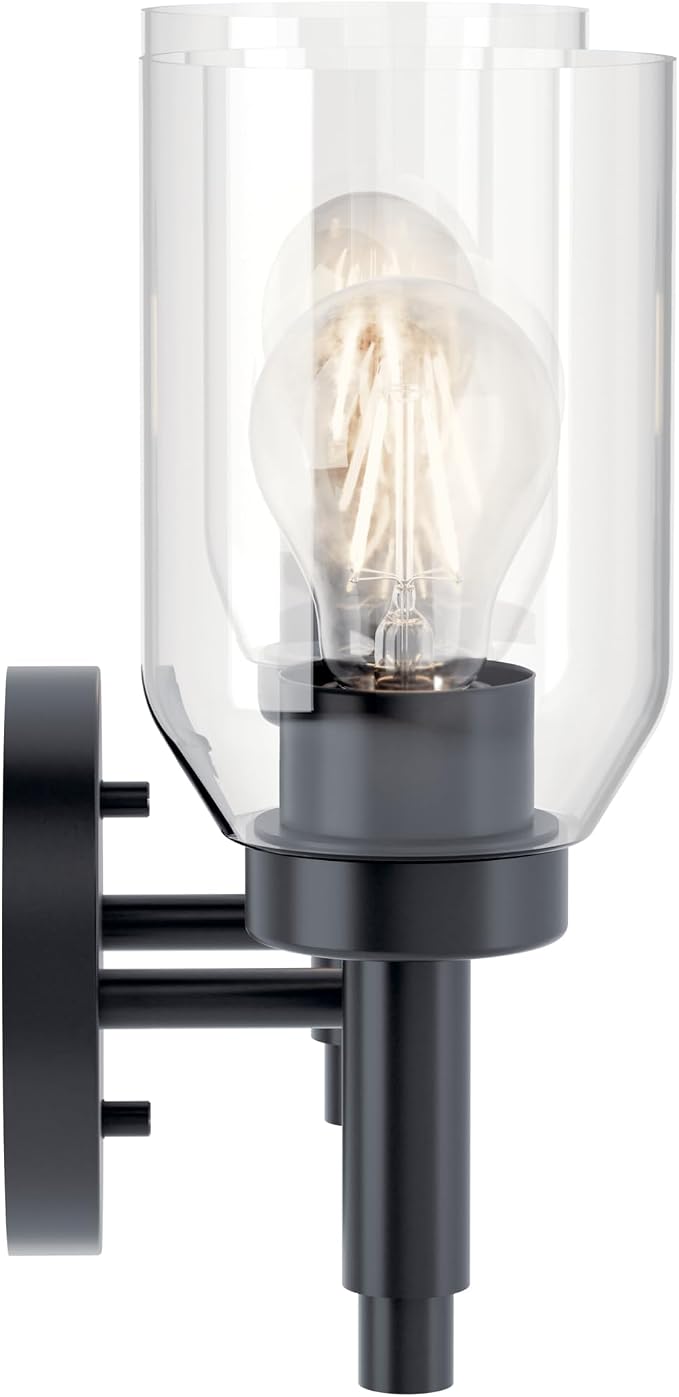 Kichler Madden 2-Light Bathroom Vanity Light, Black | Modern vanity light with clear glass for single or double bathroom mirrors (14.25" x 10.5"), 55184BK