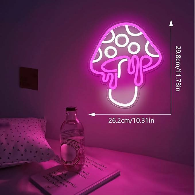 Mushroom Neon Sign Dimmable Led Neon Light Cute Neon Mushroom Sign Night Light 3d Wall Art Mushroom Neon Signs For Wall Decor Game Room Bedroom Decor Holiday Gift For Children Kids Girl (Pink)
