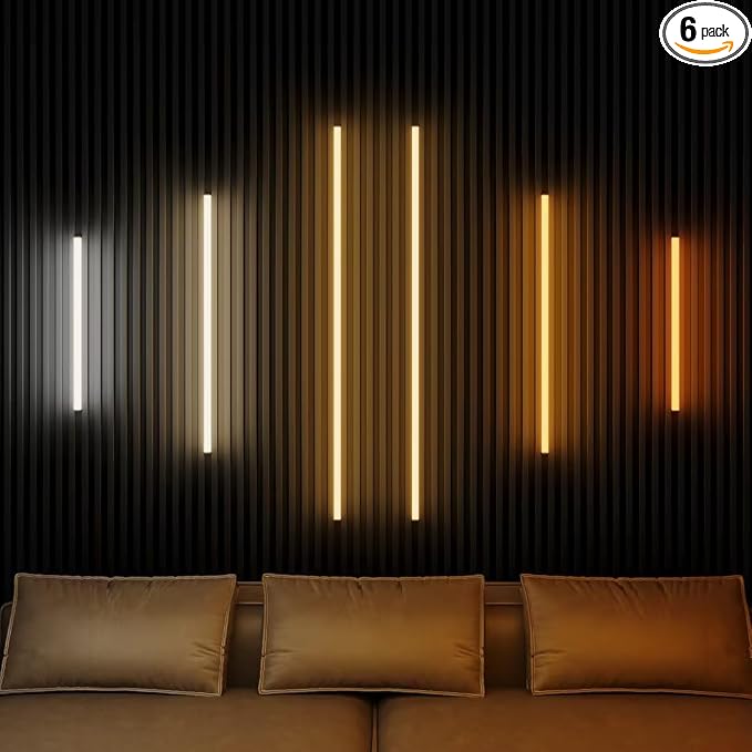 5CCT Wall Panel Lights 6PCS LED Light with 2700K-5000K Selectable | Touch Control, Stepless Dimmable, Self-Adhesive LED Lights for Wood Slat Wall Panels, WPC, Acoustic Panels & Home decor