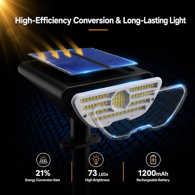 RUIKORING 73 LED Solar Spot Lights Outdoor Waterproof 4 Pack, Cool White | Landscape Spotlights with 3 Brightness Modes, Dusk to Dawn Auto On/Off, 2-in-1 Lights for Yard, Garden, Trees & Pathway