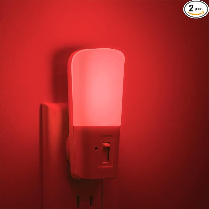 LOHAS-LED Red Light Night Light Plug in, Dimmable LED Night Lights 2 Pack | Dusk to Dawn Sensor, Sleep Aid Red, 0-80LM Adjustable Brightness Red Nightlight for Nursery Kids Room Hallway Kitchen Gift