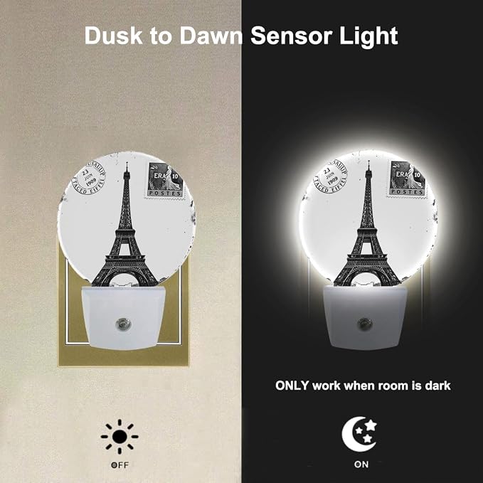 EKOBLA Eiffel Tower Night Light, Vintage Paris Landmark Night Lights Plug Into Wall with Auto On/Off for Living Room and Bedroom