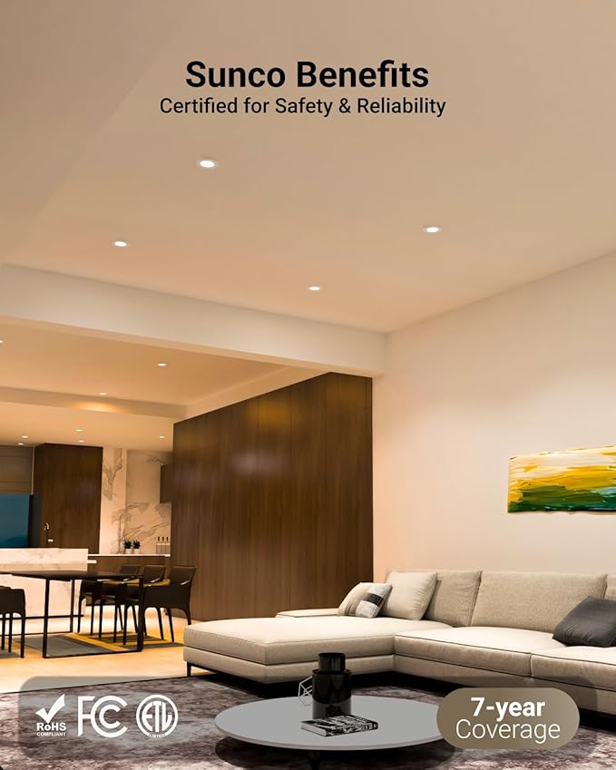 Sunco 24 Pack 4 Inch LED Recessed Lights, Slim Canless Ceiling Lighting, 650 LM, 10W (60W Equivalent), 3000K Warm White, Dimmable, Wafer Thin, Ultra Thin with Junction Box ETL.