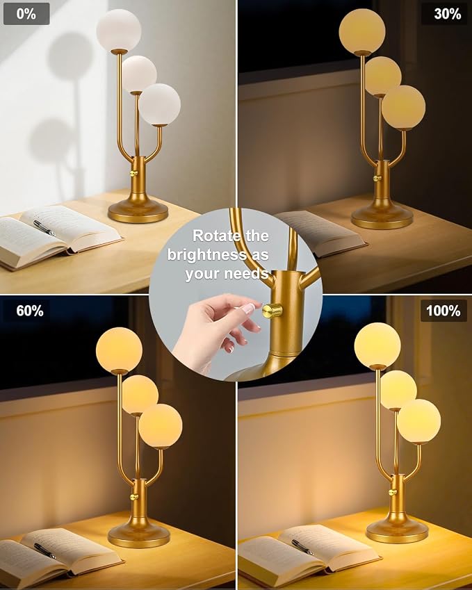 Globe Gold Table Lamp for Bedroom Gift Dimmable G9 Bulbs Included | Modern Round Ball Lamp Nightstand Desk Lamp Warmwhite Ambient Night Light Bedside Lamps for Living Room Party Home Decor Gift